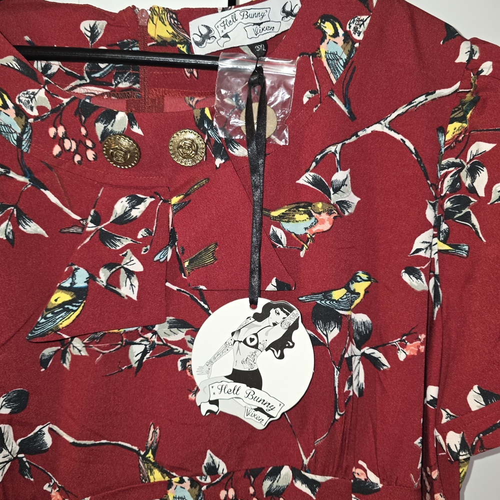 Hell Bunny Red Bird Print Dress